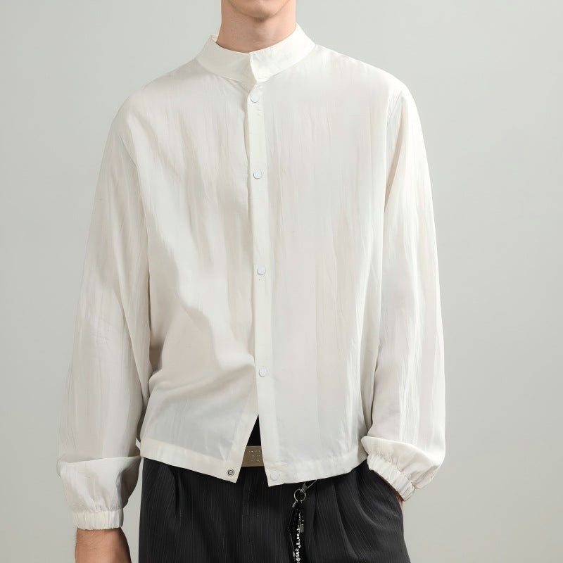 Herren Leichte Oversize Hemdjacke mit Stehkragen und Druckknopfverschluss Drune