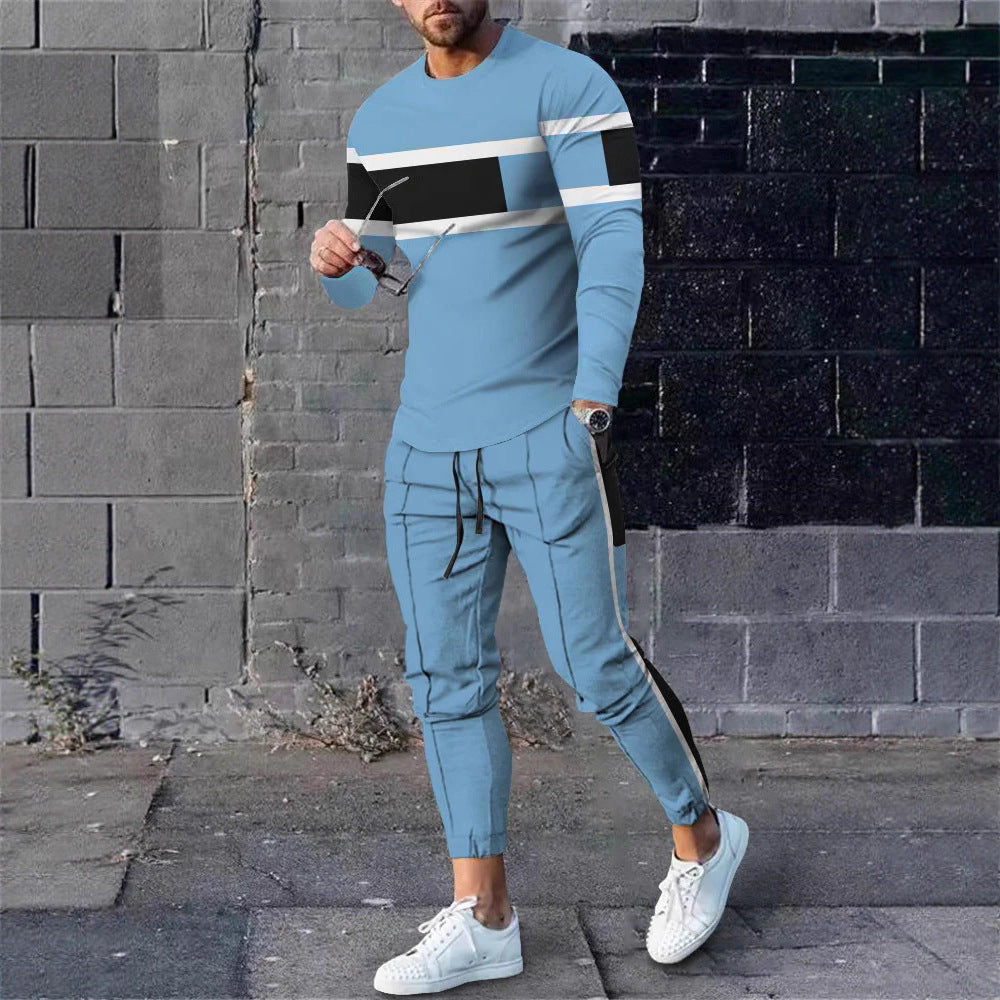 Herren sportliches Set aus Langarmshirt und Jogginghose mit modernem Streifenmuster Drune