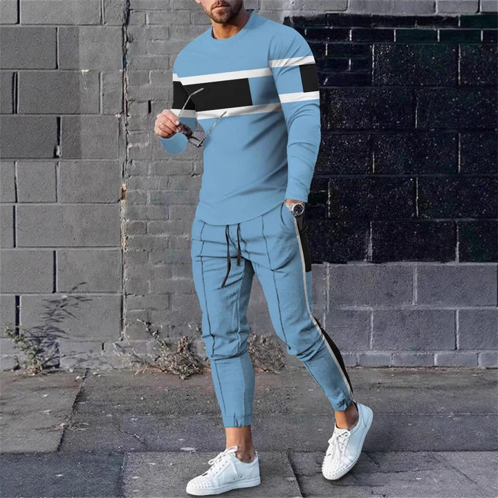 Herren sportliches Set aus Langarmshirt und Jogginghose mit modernem Streifenmuster Drune