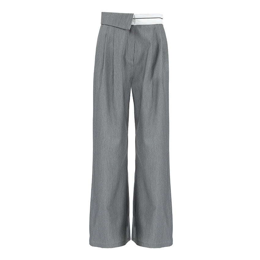 Damen Elegante weite Hose mit schickem Gürtel und Falten Drune
