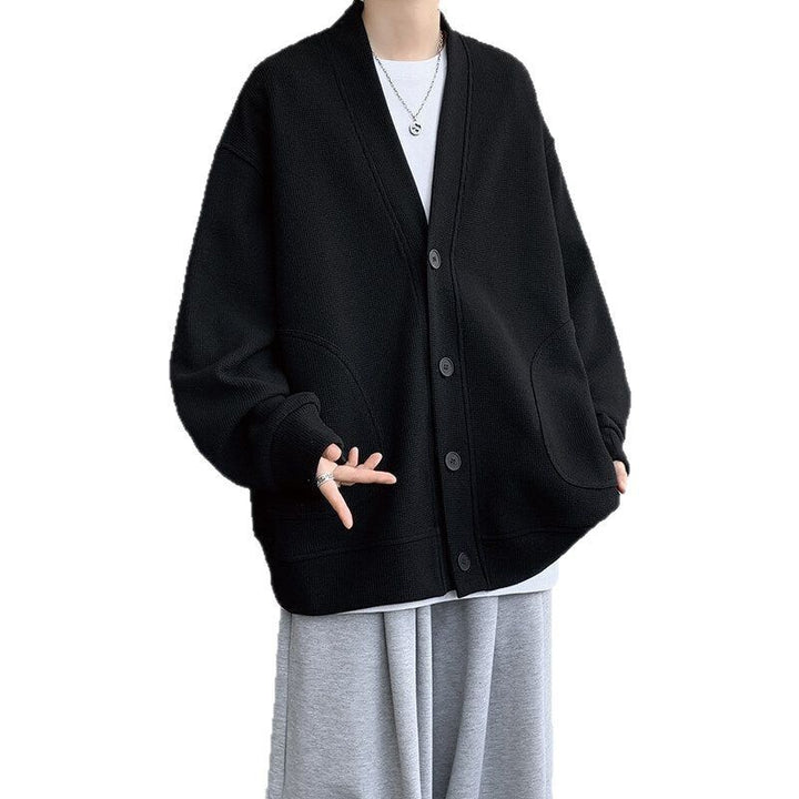 Herren nan oversized Strickcardigan mit V-Ausschnitt, aufgesetzten Rundtaschen und lässiger Drop-Shoulder-Silhouette Drune