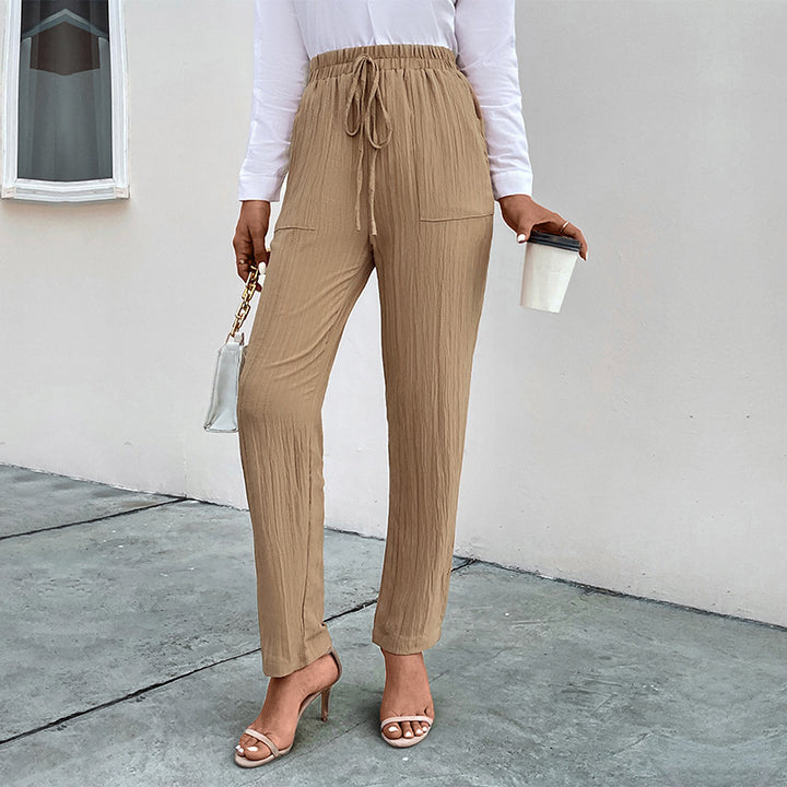 Damen Leichte Crinkle-Hose mit hohem Elastikbund, Tunnelzug und aufgesetzten Taschen Drune
