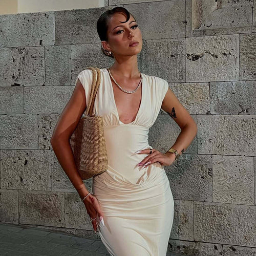 Damen Maxi-Kleid mit eleganter Drapierung Drune