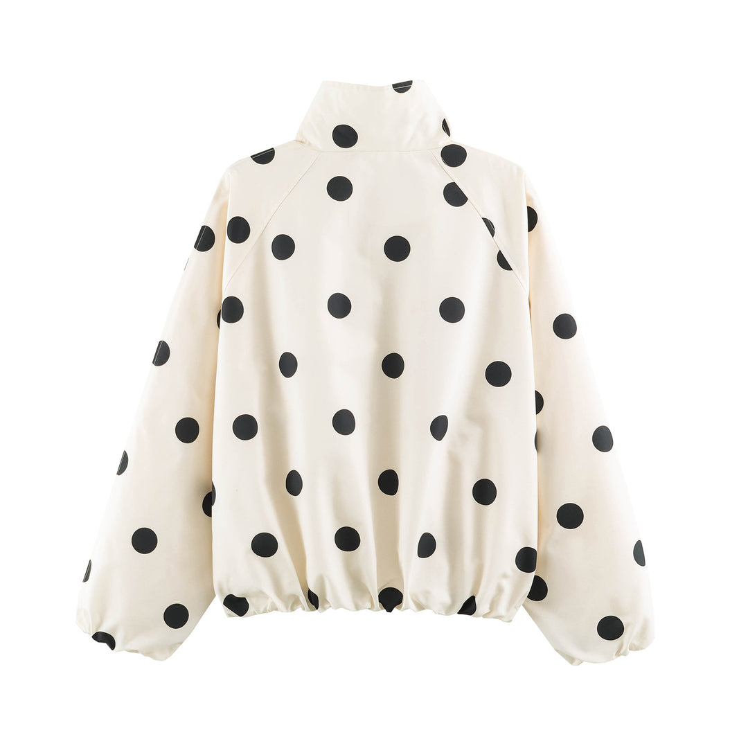Damen nan gepunktete Kurzjacke mit hohem Stehkragen, elastischem Saum und praktischen Eingrifftaschen Drune