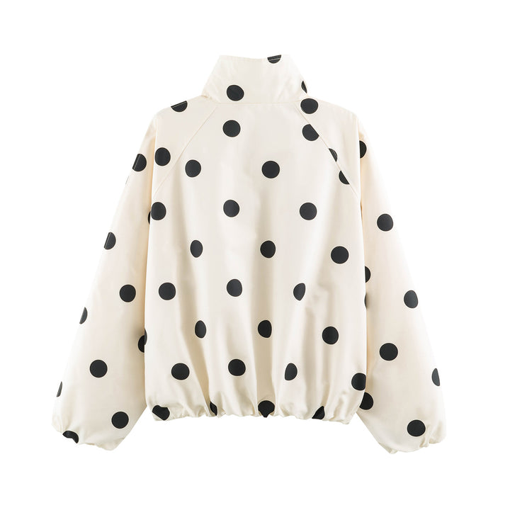 Damen nan gepunktete Kurzjacke mit hohem Stehkragen, elastischem Saum und praktischen Eingrifftaschen Drune