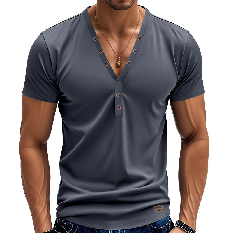 Herren nan athletisches schlank geschnittenes Henleyshirt mit verlängerter Knopfleiste und Baumwollstretch Drune