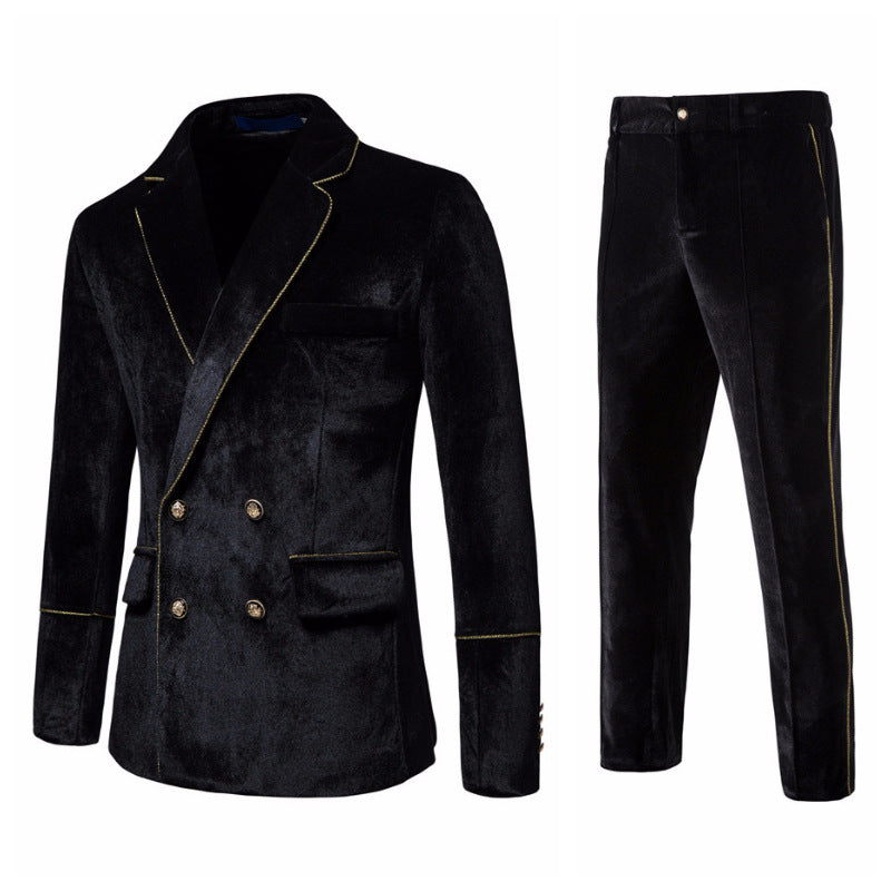 Herren Samtanzug mit goldenen Details und klassischem Revers Drune