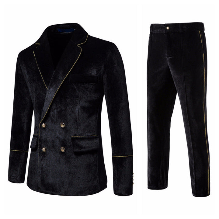 Herren Samtanzug mit goldenen Details und klassischem Revers Drune
