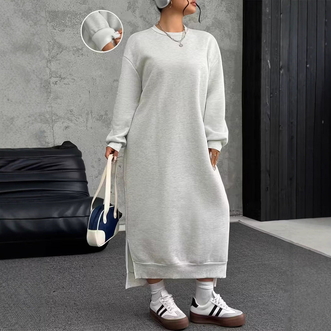 Damen Oversize-Sweatkleid Midilänge mit Seitenschlitzen und Rippbündchen Drune