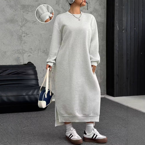 Damen Oversize-Sweatkleid Midilänge mit Seitenschlitzen und Rippbündchen Drune