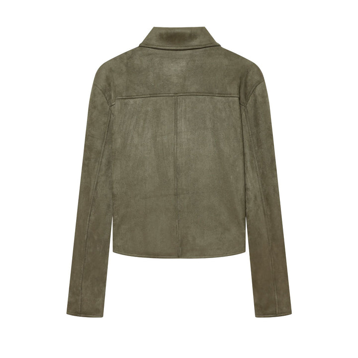Damen Taillierter Cropped-Blouson aus Veloursimitat mit Hemdkragen und aufgesetzten Taschen Drune