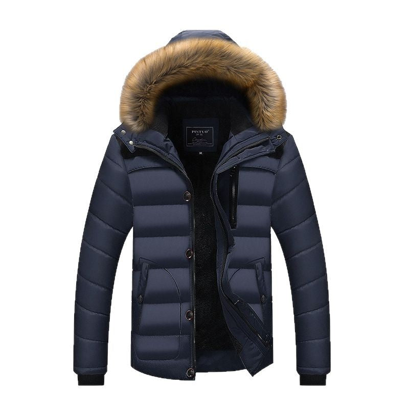 Herren Steppparka mit Teddyfutter, Kapuze mit Kunstfellbesatz und versteckter Brusttasche Drune