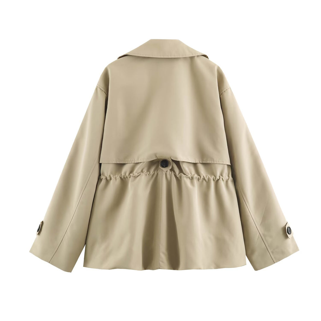 Damen Kurzer Oversize-Trenchcoat mit Tunnelzug-Taille und breitem Revers Drune