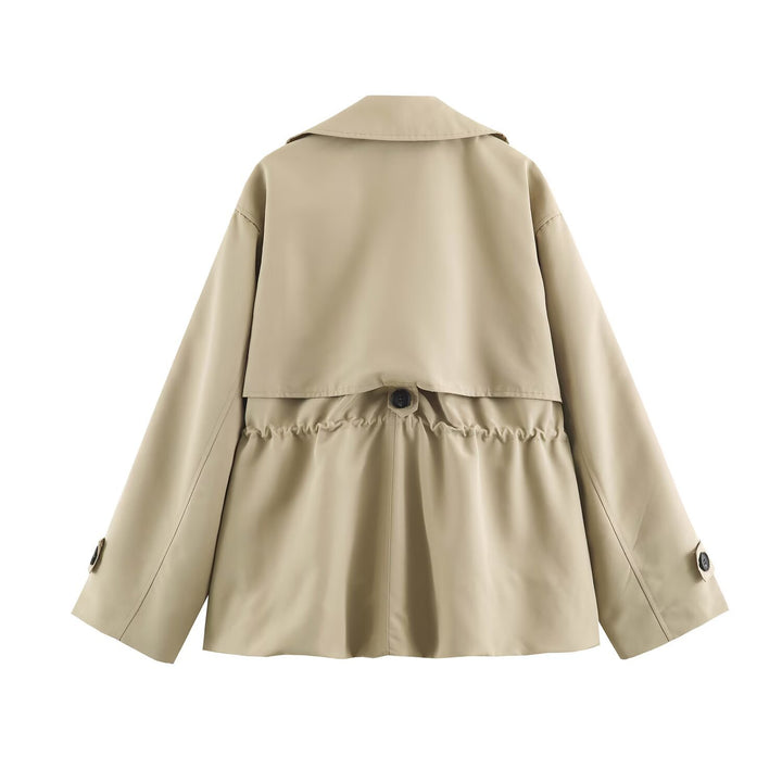 Damen Kurzer Oversize-Trenchcoat mit Tunnelzug-Taille und breitem Revers Drune