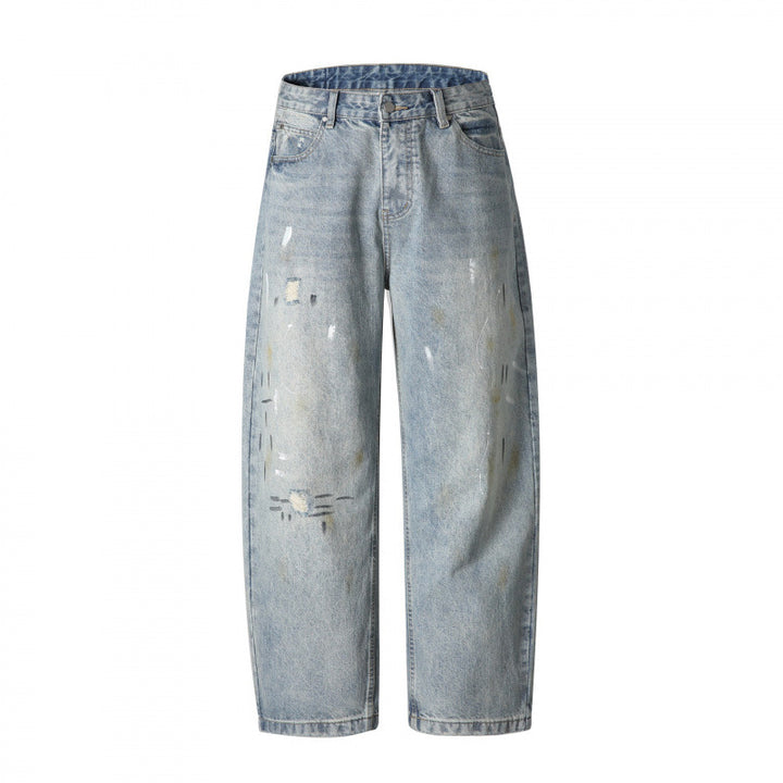 Herren Weitgeschnittene Vintage-Denimhose mit Used-Effekt, Paint-Splatter und Distressed-Details Drune