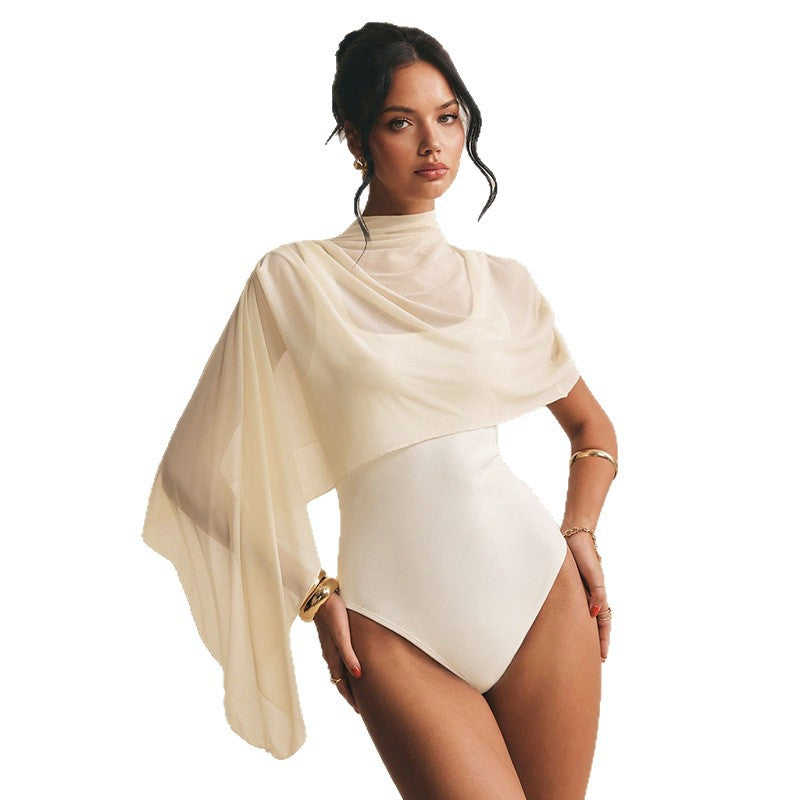 Damen Body mit elegantem Chiffon-Überwurf Drune