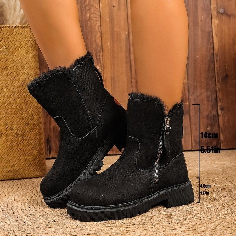 Damen Gefütterte Wildlederoptik Stiefeletten mit Teddyfutter, seitlichem Reißverschluss und profilierter Gummisohle Drune