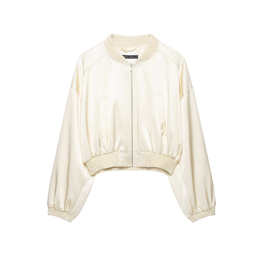 Damen Kurz geschnittene Cropped‑Bomberjacke mit geripptem Saum und überschnittener Schulter Drune