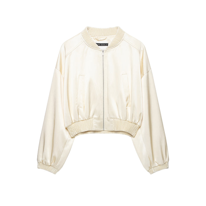 Damen Kurz geschnittene Cropped‑Bomberjacke mit geripptem Saum und überschnittener Schulter Drune