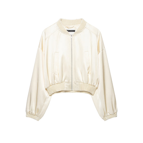 Damen Kurz geschnittene Cropped‑Bomberjacke mit geripptem Saum und überschnittener Schulter Drune