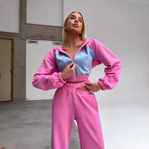 Damen Sportliches Zweiteiler-Set mit Crop-Top und weitem Schnitt Drune