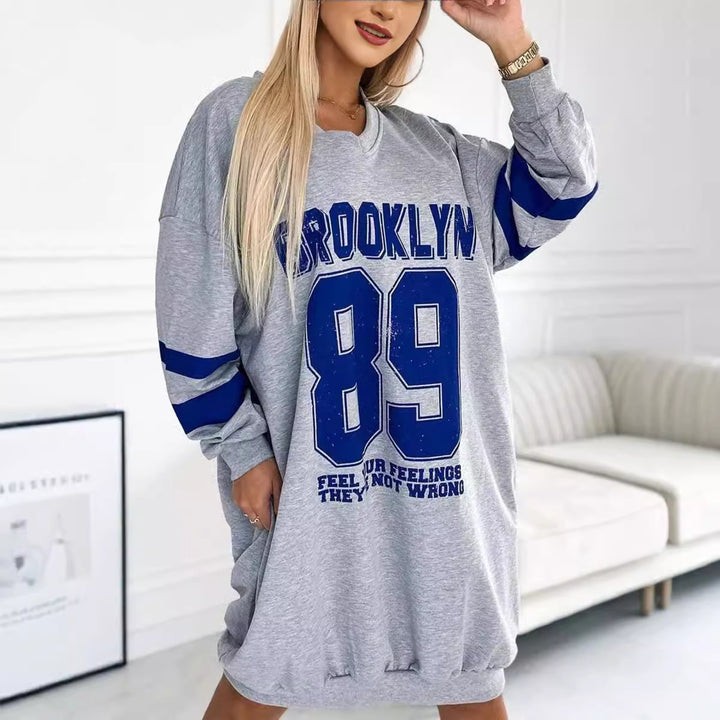 Damen Oversized Freizeitkleid im Sport-Look mit V-Ausschnitt Drune
