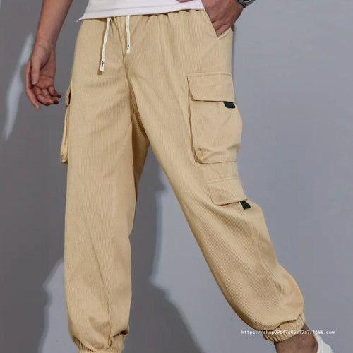 Herren Utility-Cargohose im Joggerstil aus strukturierter Baumwollmischung mit elastischem Bund & Mehrfachtaschen Drune