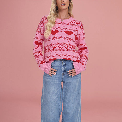 Damen kuscheliger Herzpullover mit grafischem Muster Drune