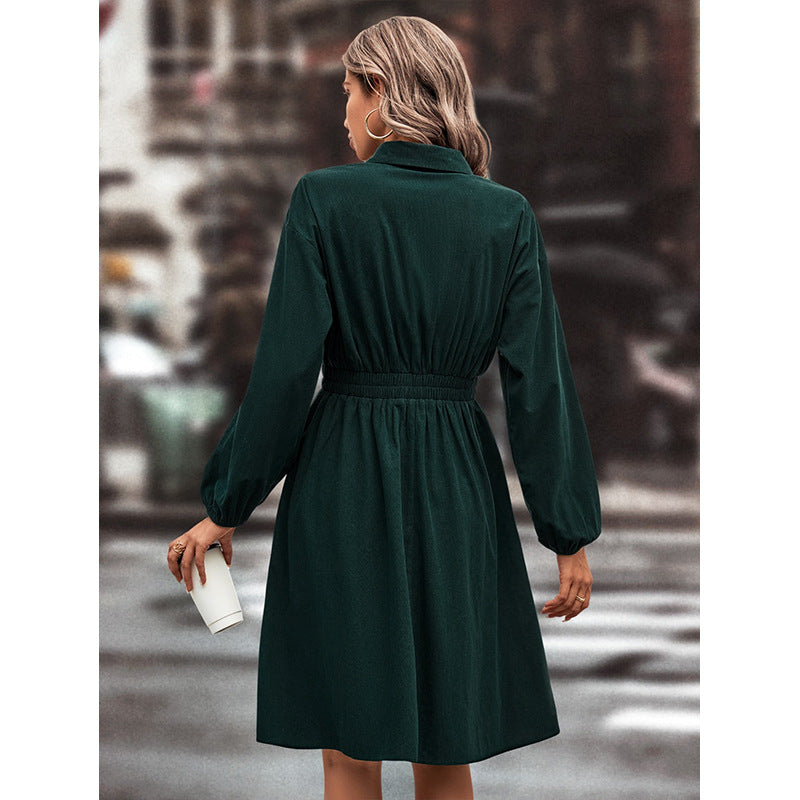 Damen elegantes Midi-Kleid mit Taillengummi und Puffärmeln Drune