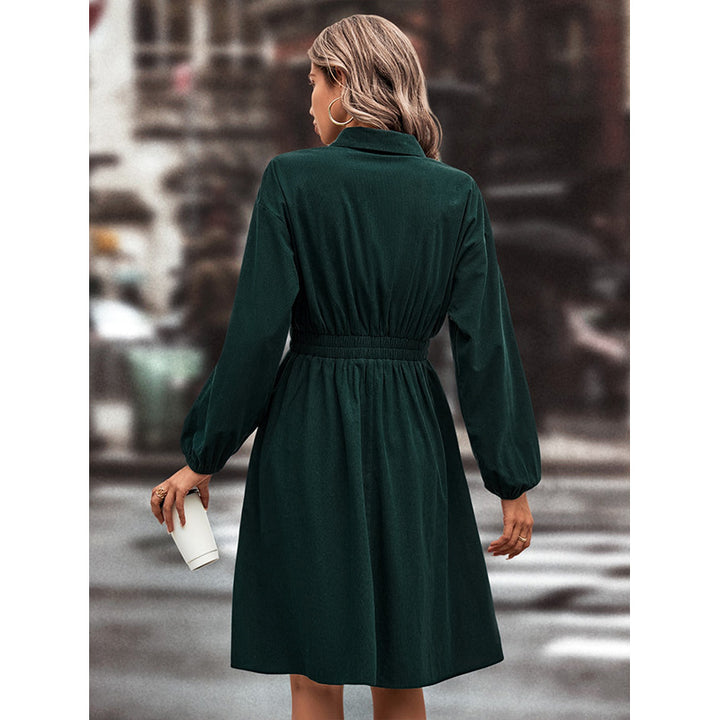 Damen elegantes Midi-Kleid mit Taillengummi und Puffärmeln Drune