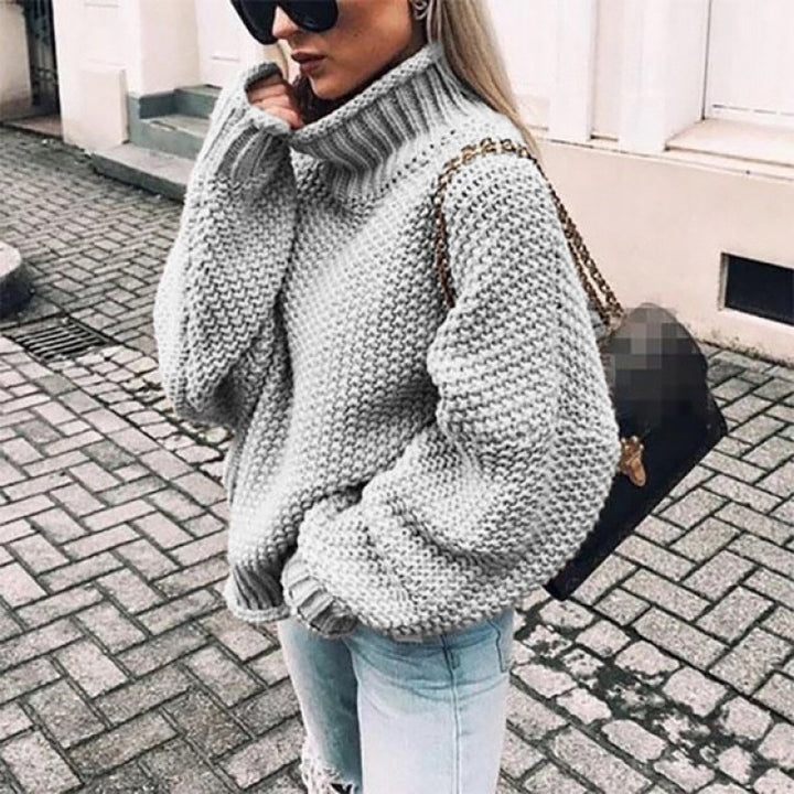 Damen Grobstrickpullover mit hohem Kragen und lässigem Schnitt Drune