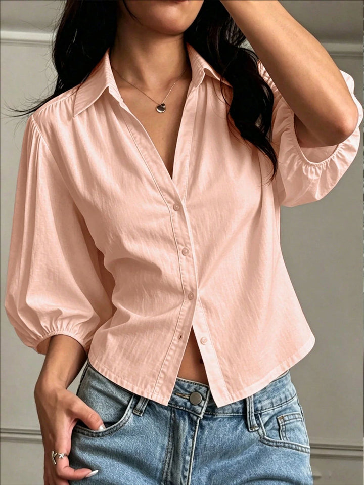 Damen Bluse mit Puffärmeln und klassischem Kragen Drune