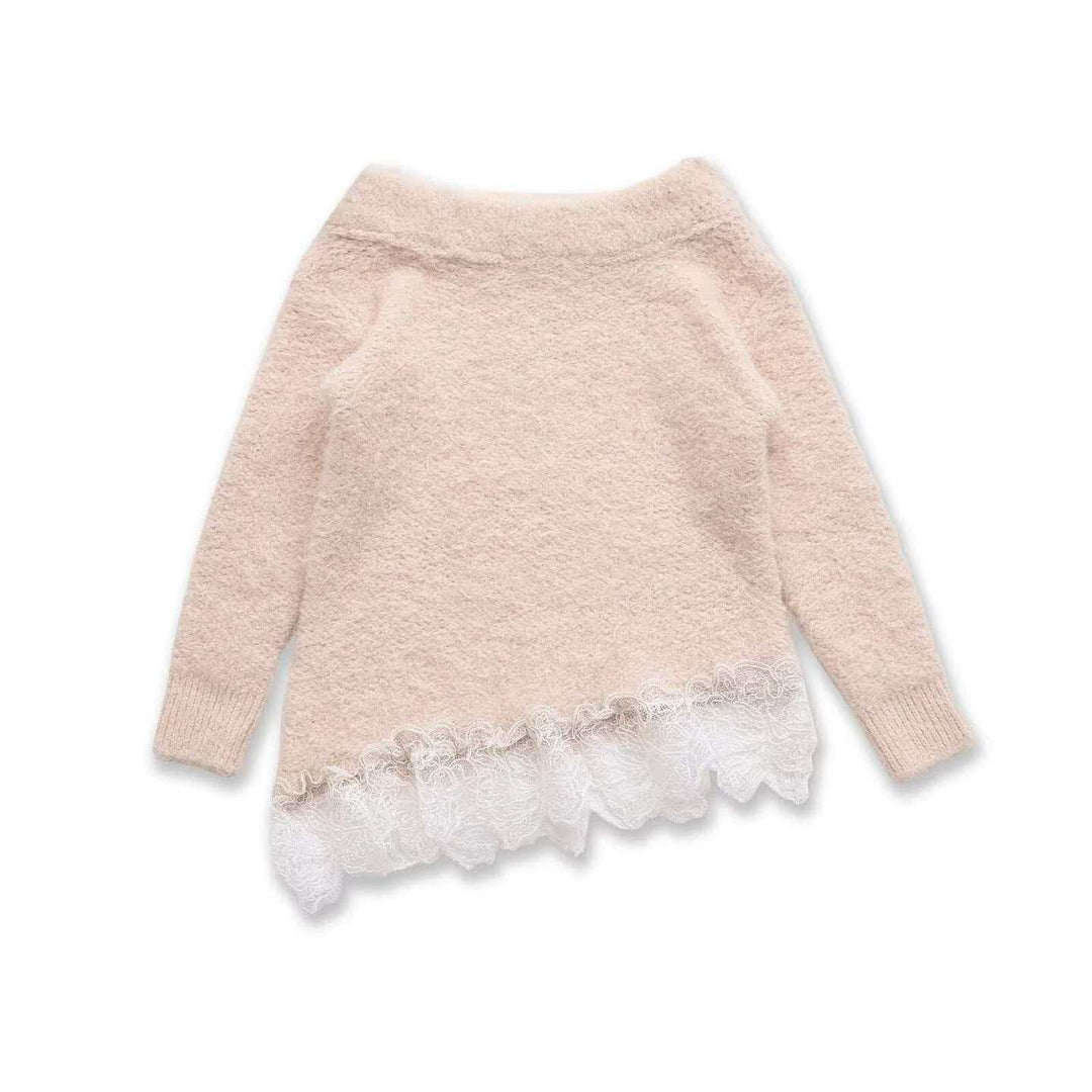Damen Pullover mit verspieltem Spitzenabschluss Drune