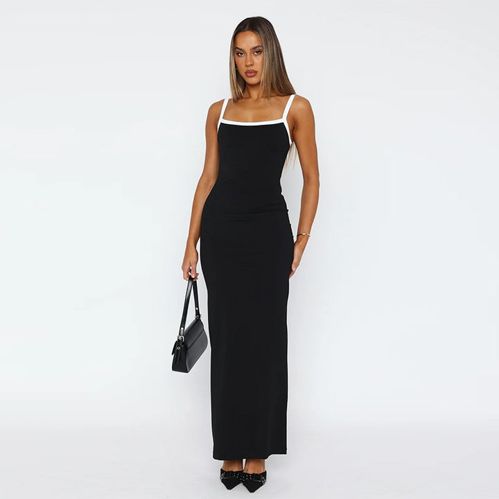 Damen Elegantes langes Kleid mit schmalen Trägern und figurbetonendem Schnitt Drune