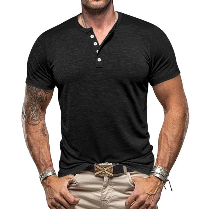 Herren Kurzarm-Henley-T-Shirt aus atmungsaktivem Baumwollmix mit modernem Schnitt Drune