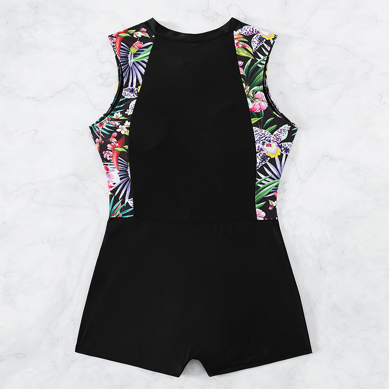 Damen Sportlicher Kurzarm-Badeanzug mit floralem Design Drune