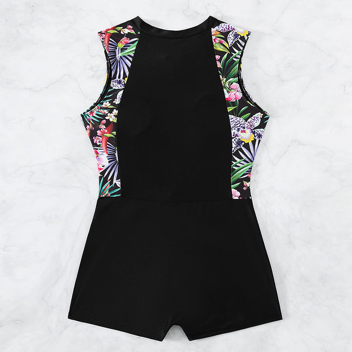 Damen Sportlicher Kurzarm-Badeanzug mit floralem Design Drune