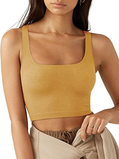 Damen cropped Top mit breiten Trägern und feinem Rippenmuster Drune