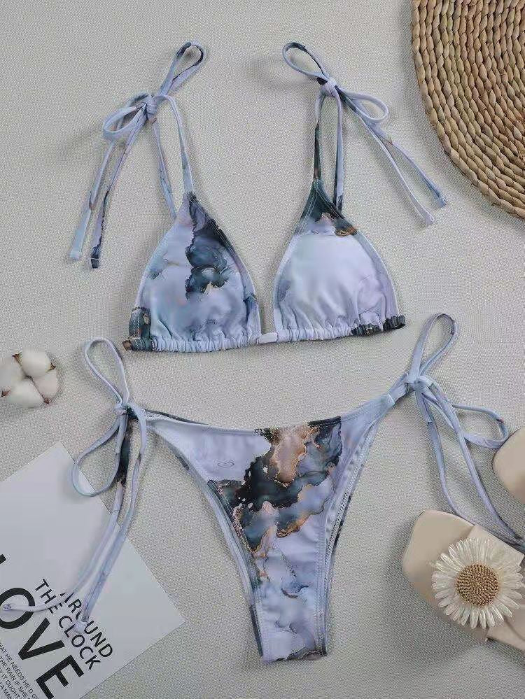 Damen Asymmetrisches Bikini-Set mit geknotetem Oberteil Drune