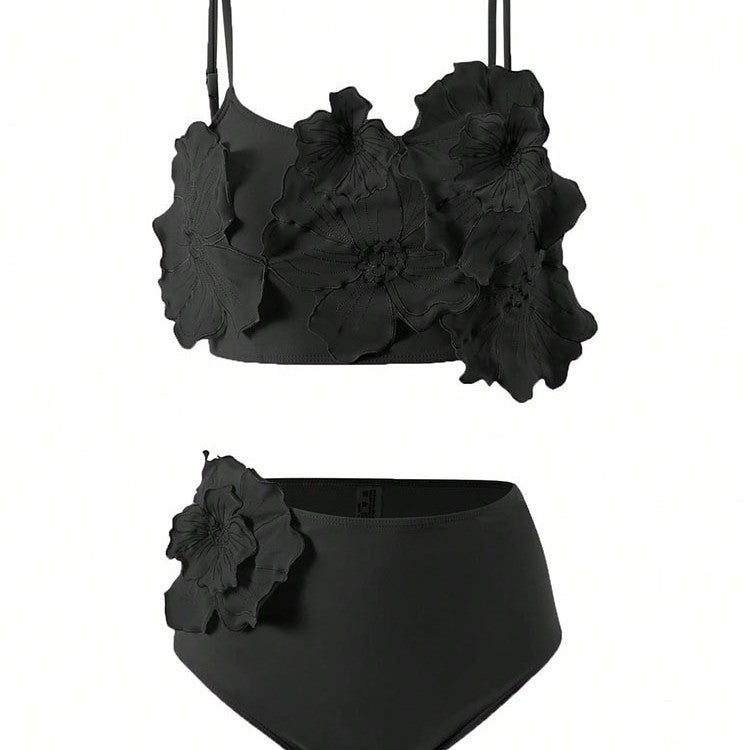 Damen Zweiteiliges Bikini-Set mit floralem Design und hochgeschnittenem Slip Drune