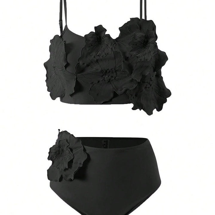 Damen Zweiteiliges Bikini-Set mit floralem Design und hochgeschnittenem Slip Drune