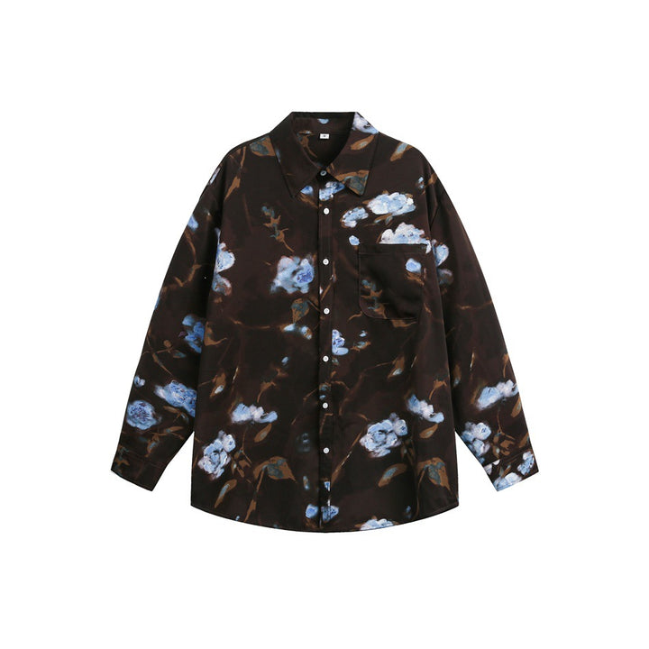Damen Oversize-Hemdbluse mit abstraktem Blumenprint und aufgesetzter Brusttasche Drune