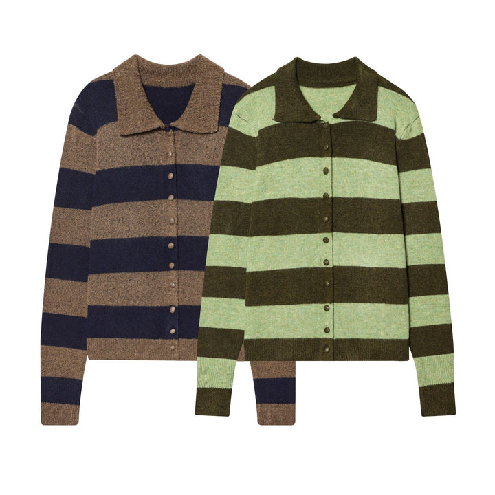 Damen nan gestreifte Strickjacke mit Hemdkragen, Knopfleiste und kastiger Passform Drune