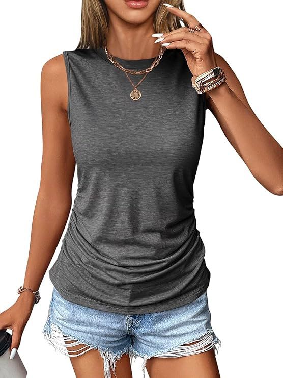 Damen ärmelloses Shirt mit modischem Raffungseffekt und hochwertigem Stoff Drune