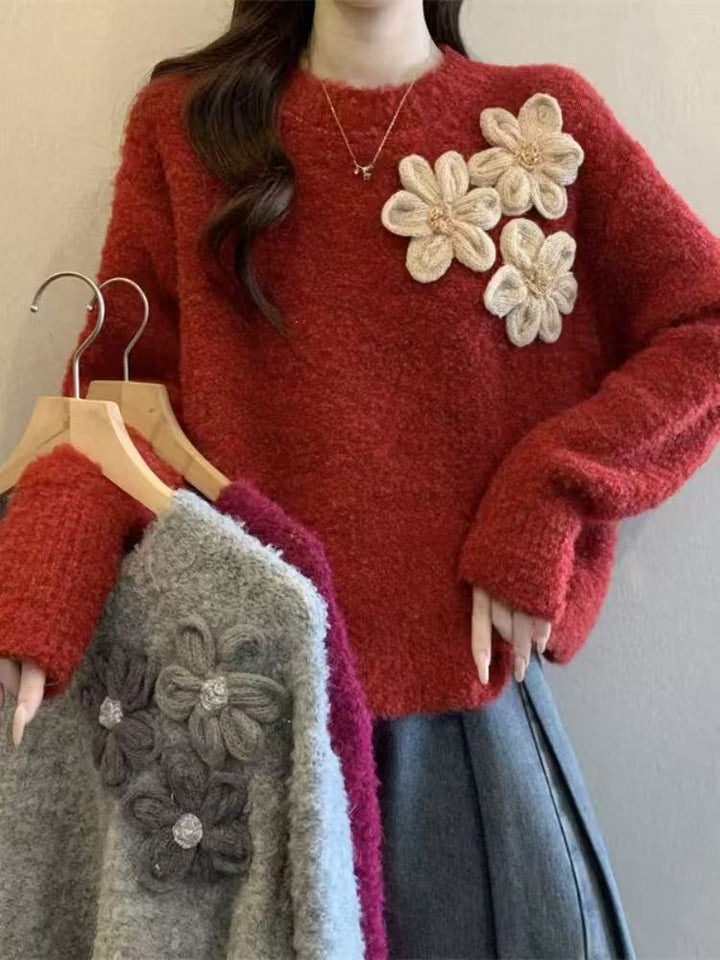 Damen Kuscheliger Pullover mit floralem 3D-Design Drune