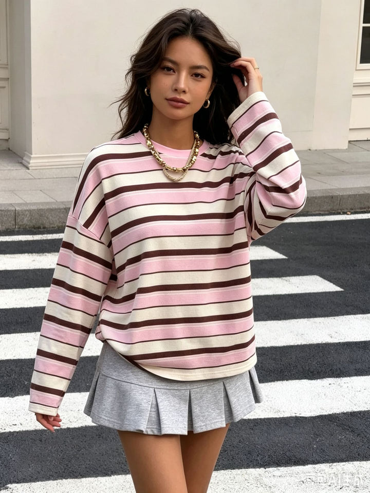 Damen gestreiftes Langarmshirt mit lässigem Schnitt und rundem Halsausschnitt