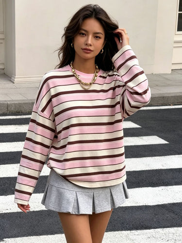 Damen gestreiftes Langarmshirt mit lässigem Schnitt und rundem Halsausschnitt