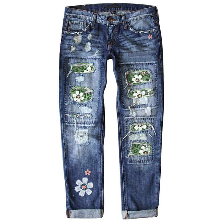 Damen nan verwaschene schmale Jeans mit Leopardenpatches und Glitzerbesatz Drune