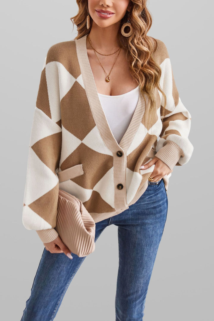Damen kreativer Strickcardigan mit geometrischem Muster Drune