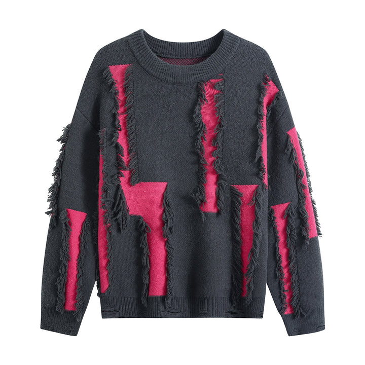 Damen Oversize Strickpullover mit Fransenapplikationen und Destroy-Look Drune